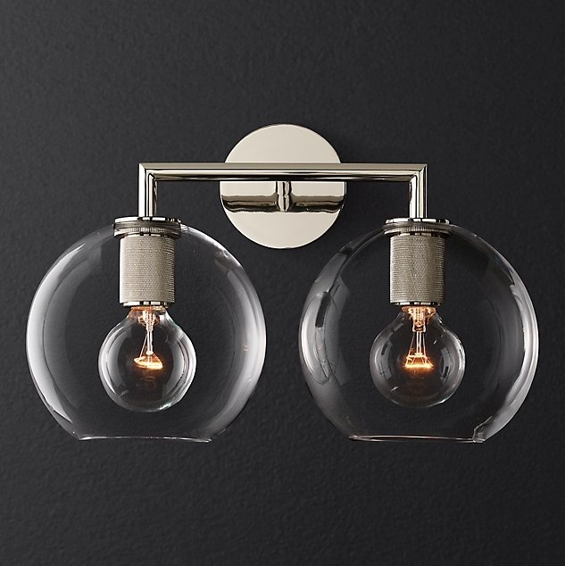 Бра RH Utilitaire Globe Shade Double Sconce Silver Прозрачное Стекло Никель Бра RH Utilitaire Globe Shade Double Sconce Silver Прозрачное Стекло Никель в Челябинске | Loft Concept