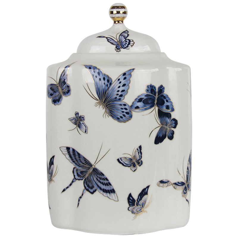Ваза с крышкой Porcelain Butterfly Blue and Gold Vase Белый Синий Золотой Ваза с крышкой Porcelain Butterfly Blue and Gold Vase Белый Синий Золотой в Челябинске | Loft Concept