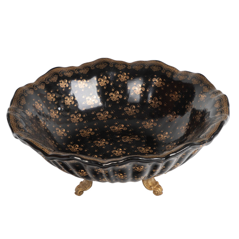 Блюдо черного цвета из фрафора на бронзовых ножках Eden Garden porcelain and bronze Черный Бронза Блюдо черного цвета из фрафора на бронзовых ножках Eden Garden porcelain and bronze Черный Бронза в Челябинске | Loft Concept