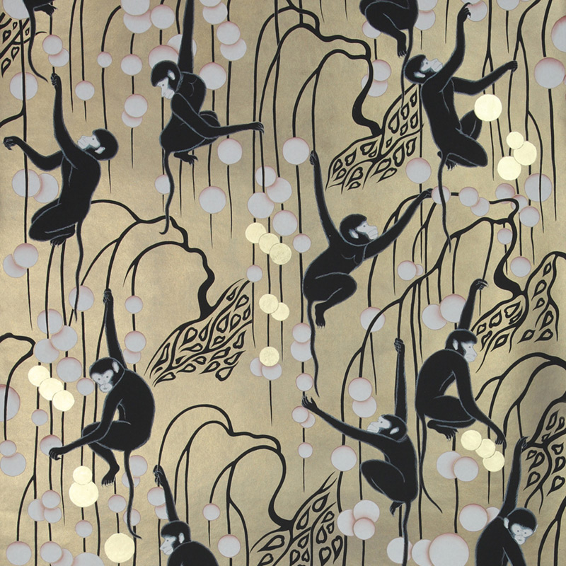 Обои ручная роспись Deco Monkeys Special Colourway on Brushed Gold gilded paper Обои ручная роспись Deco Monkeys Special Colourway on Brushed Gold gilded paper в Челябинске | Loft Concept