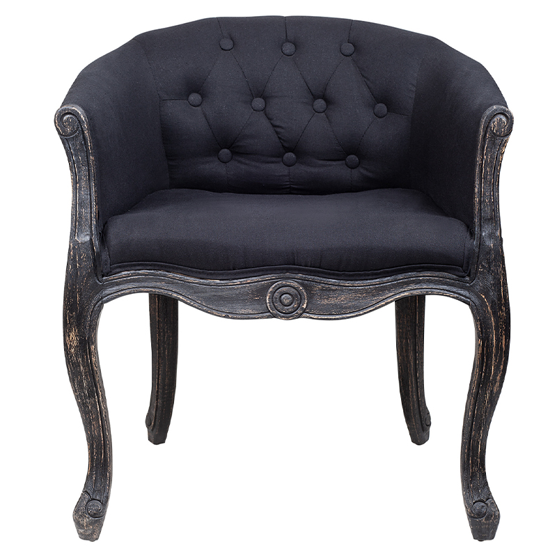Кресло низкое в стиле прованс Черный Лен Louis French Armchair  Черный в Челябинске | Loft Concept 