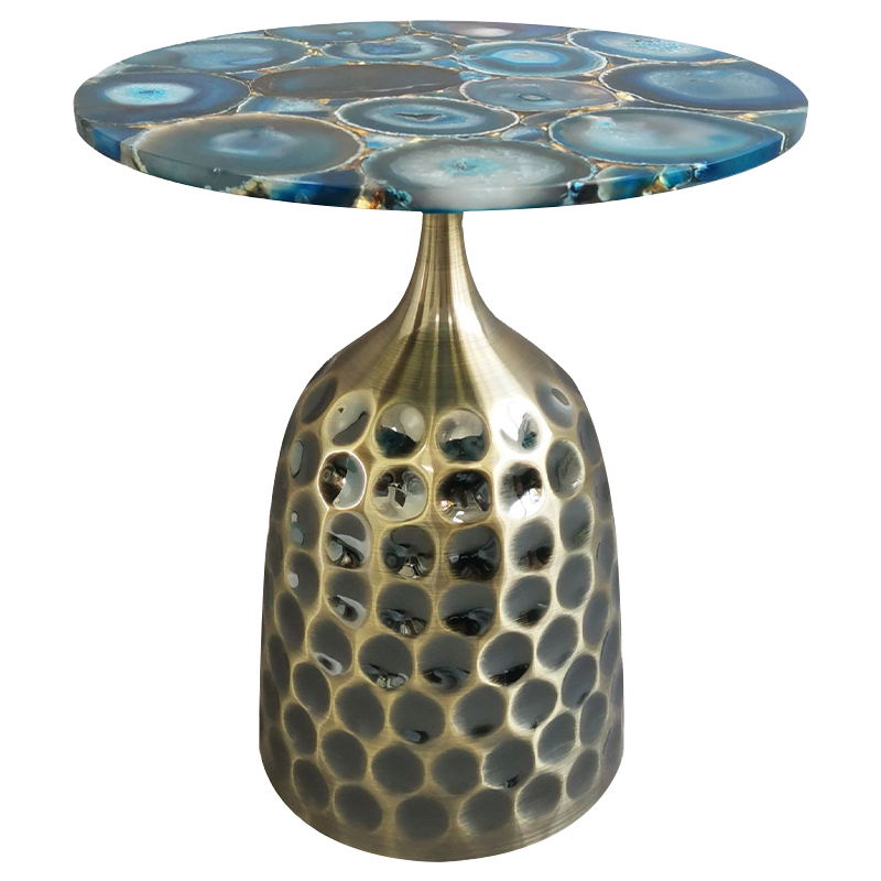 Приставной стол Blue Agate Side Table Синий Латунь Античная полированная Приставной стол Blue Agate Side Table Синий Латунь Античная полированная в Челябинске | Loft Concept