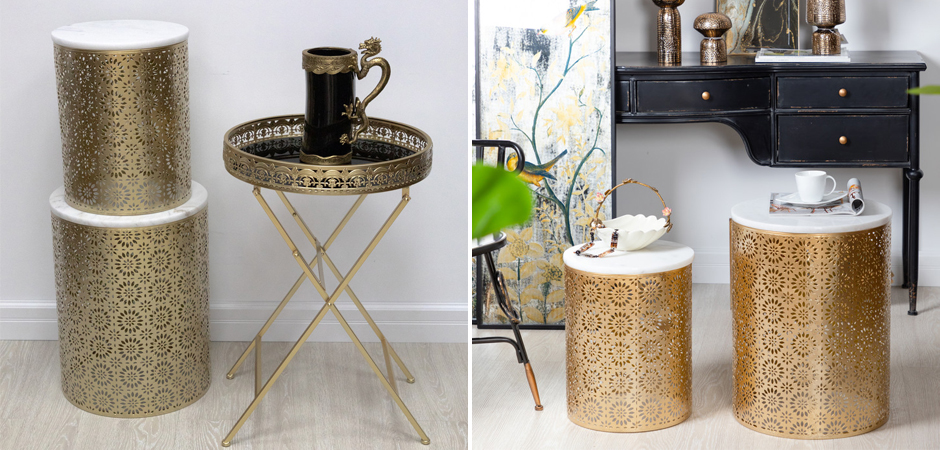 Приставной Стол Artesia Table Золотой с белым мрамором Приставной Стол Artesia Table Золотой с белым мрамором - Loft-Concept в Челябинске