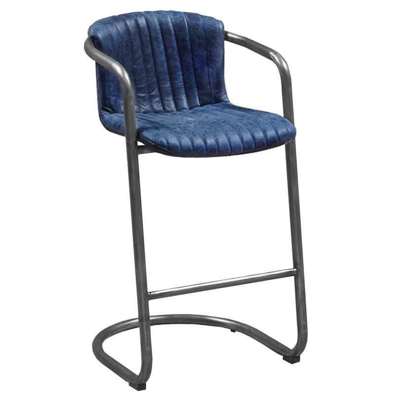 Барный стул Desmond bar stool LEATHER BLUE Синий Серый Барный стул Desmond bar stool LEATHER BLUE Синий Серый в Челябинске | Loft Concept