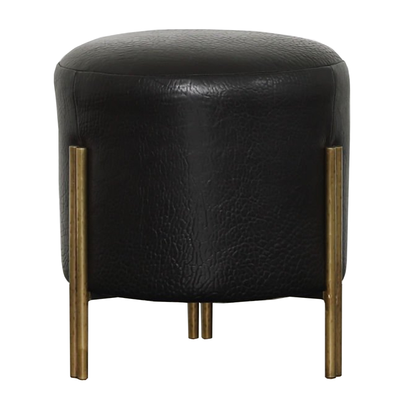 Пуф из черной кожи MELANGE FOOT STOOL Черный Латунь Пуф из черной кожи MELANGE FOOT STOOL Черный Латунь в Челябинске | Loft Concept