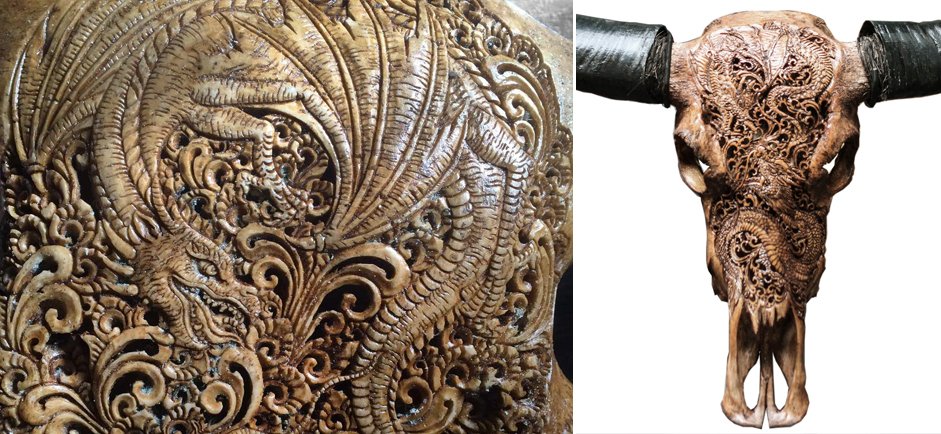 Череп буйвола Buffalo Skull Dragon резьба по кости Череп буйвола Buffalo Skull Dragon резьба по кости - Loft-Concept в Челябинске
