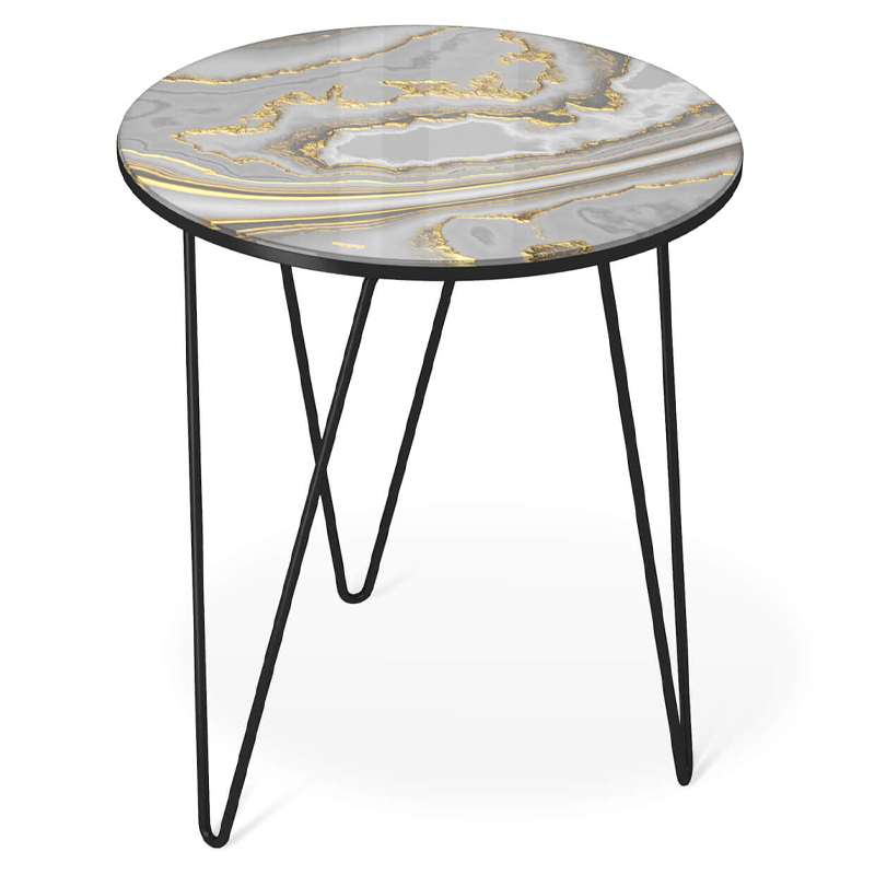 Стол журнальный c круглой столешницей из стекла серого цвета Gray and Gold Marble Черный Золотой Серый Стол журнальный c круглой столешницей из стекла серого цвета Gray and Gold Marble Черный Золотой Серый в Челябинске | Loft Concept