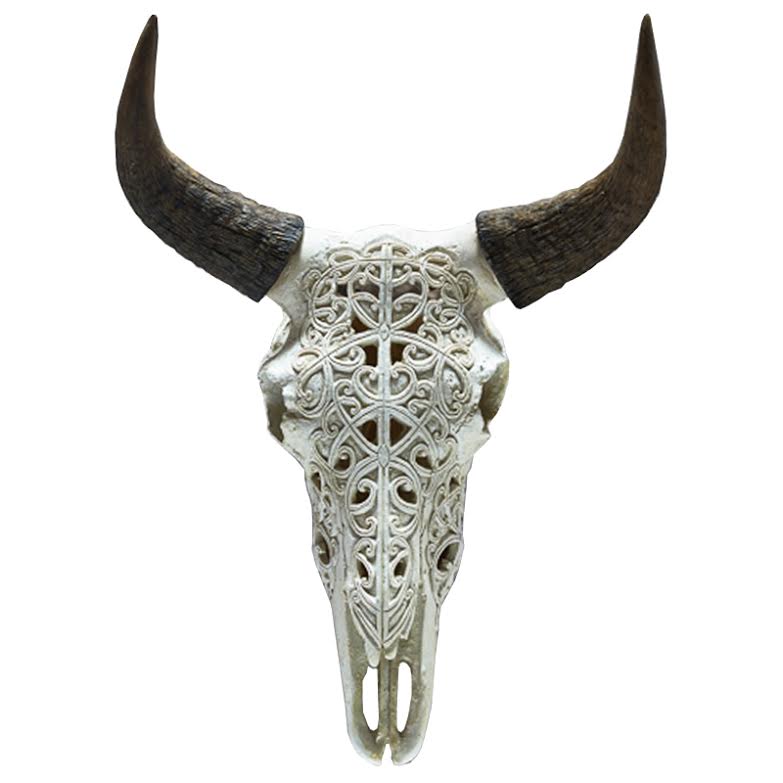 Череп буйвола с резьбой Buffalo Skull little Белый Черный Череп буйвола с резьбой Buffalo Skull little Белый Черный в Челябинске | Loft Concept