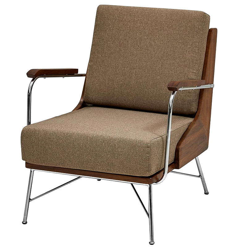 Кресло в ретро стиле Kinsey Armchair Коричневый Хром Кресло в ретро стиле Kinsey Armchair Коричневый Хром в Челябинске | Loft Concept