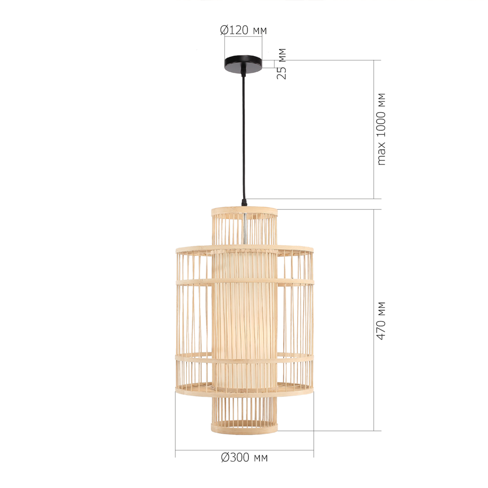 Подвесной светильник из деревянных прутьев с плафоном из натуральной ткани Light Inside the Cell в Челябинске