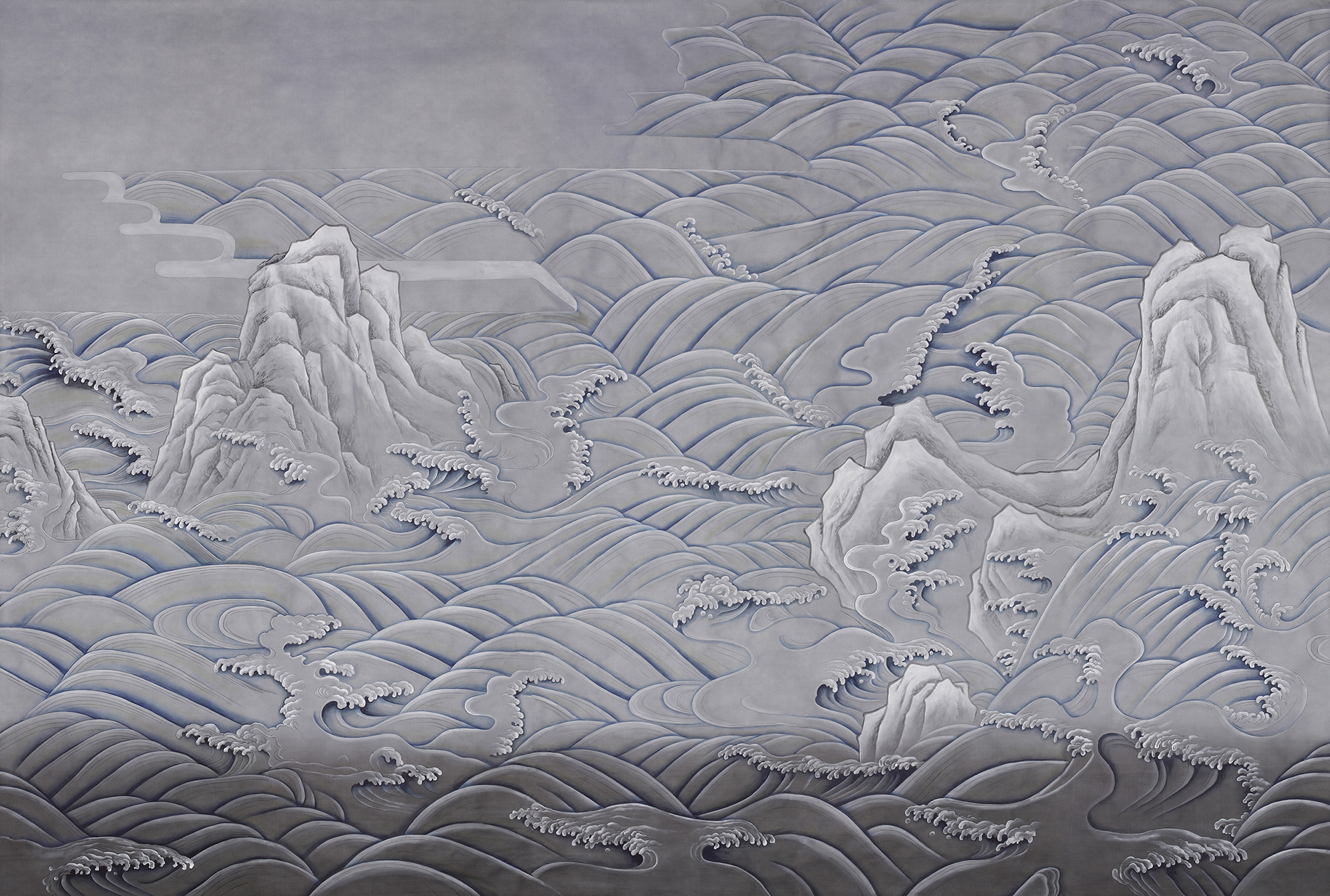 Обои ручная роспись Matsushima Waves Hokusai on Gun Metal dyed silk Обои ручная роспись Matsushima Waves Hokusai on Gun Metal dyed silk - постер Loft-Concept в Челябинске