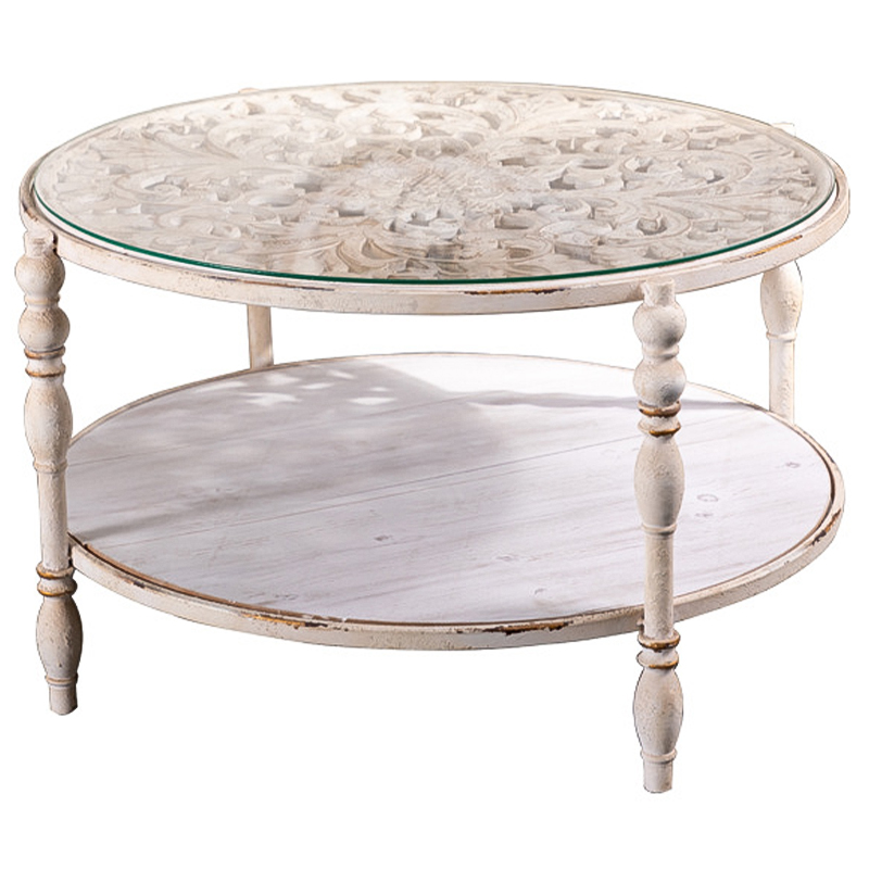 Кофейный стол Toussaint Provence Round Coffee Table Белый Бежевый Древесина Кофейный стол Toussaint Provence Round Coffee Table Белый Бежевый Древесина в Челябинске | Loft Concept