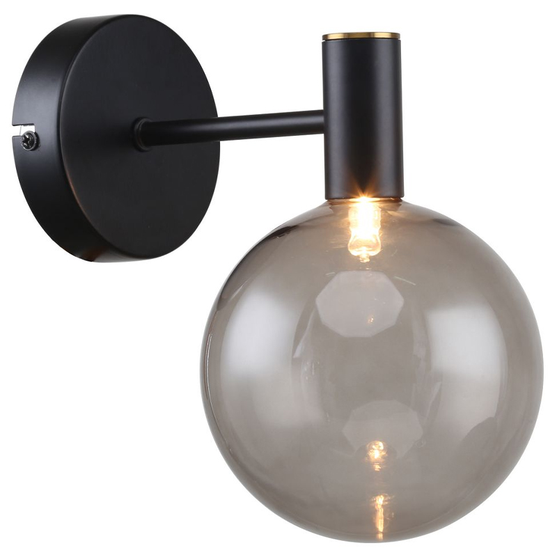 Бра с выдувным плафоном серого цвета Carmella Globe Black Черный Латунь Серый Бра с выдувным плафоном серого цвета Carmella Globe Black Черный Латунь Серый в Челябинске | Loft Concept