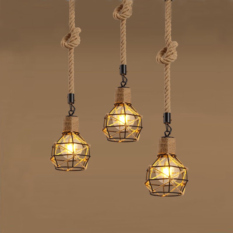Подвесной светильник LOFT ROPE CHANDELIER CAGE Mono Черный Коричневый Подвесной светильник LOFT ROPE CHANDELIER CAGE Mono Черный Коричневый в Челябинске | Loft Concept