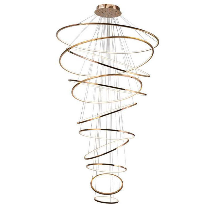 Люстра Композиция из 11 колец Ring Horizontal Chandelier Gold Золотой Розовое золото в Челябинске | Loft Concept 