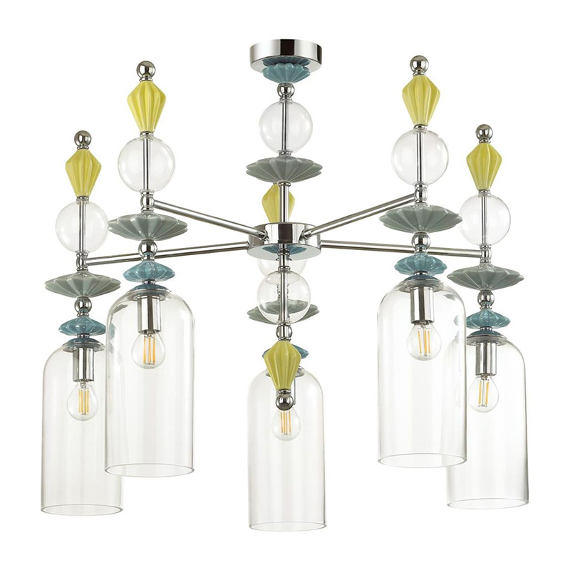 Люстра Iris Glass Chandelier candy 5 chrome Прозрачное Стекло Прозрачный зеленый Желтый Хром Люстра Iris Glass Chandelier candy 5 chrome Прозрачное Стекло Прозрачный зеленый Желтый Хром в Челябинске | Loft Concept