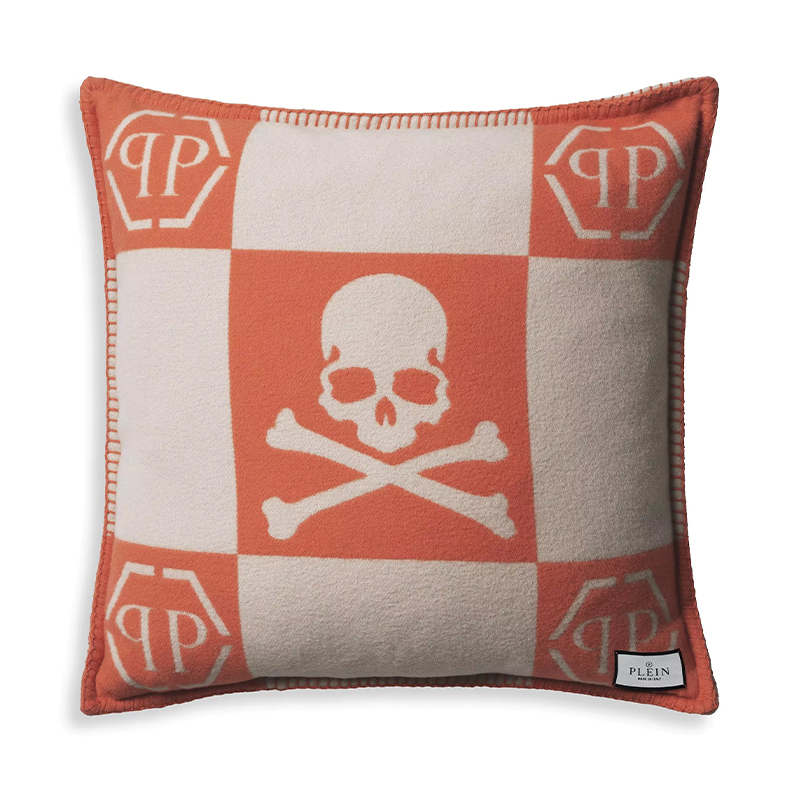 Подушка Philipp Plein Cushion Cashmere Skull 45 x 45 Orange Оранжевый Белый Подушка Philipp Plein Cushion Cashmere Skull 45 x 45 Orange Оранжевый Белый в Челябинске | Loft Concept