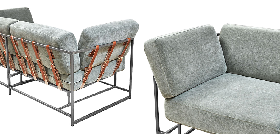 Двухместный диван Two Seat Sofa серо-голубой велюр Двухместный диван Two Seat Sofa серо-голубой велюр - Loft-Concept в Челябинске