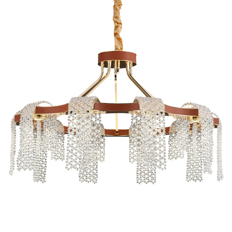 Люстра Leather Glass Chandelier 80 Прозрачное Стекло Коричневый Золотой Люстра Leather Glass Chandelier 80 Прозрачное Стекло Коричневый Золотой в Челябинске | Loft Concept