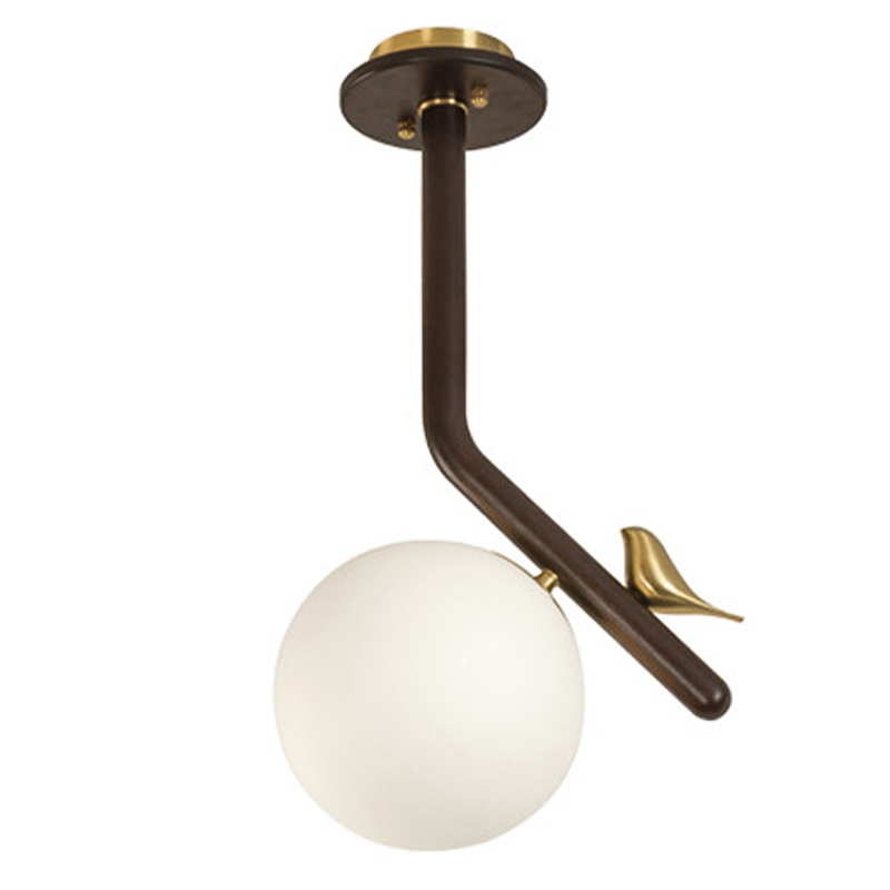 Потолочный светильник с птичкой Bird Wood Ring Ceiling Lamp Латунь Коричневый Белое матовое стекло Потолочный светильник с птичкой Bird Wood Ring Ceiling Lamp Латунь Коричневый Белое матовое стекло в Челябинске | Loft Concept