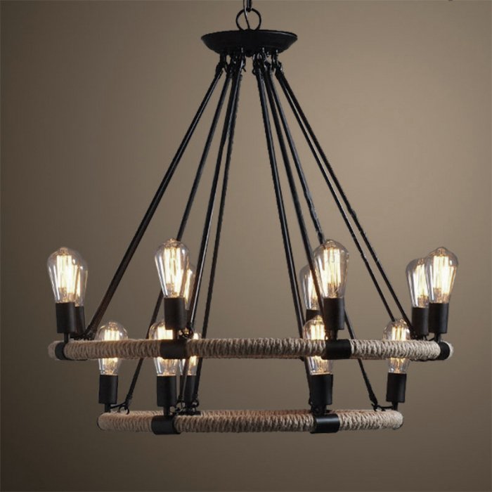 Люстра Round Tube Double Loft Rope Light Черный Люстра Round Tube Double Loft Rope Light Черный в Челябинске | Loft Concept
