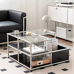 Дизайнерский журнальный стол квадратный с полками Akydy варинант исполнения - 3 | Loft Concept в Челябинске