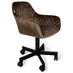 Стул с мягкой коричневой обивкой из велюра и подъемно-поворотным механизмом на черных колесиках Harper Brown варинант исполнения - 1 | Loft Concept в Челябинске