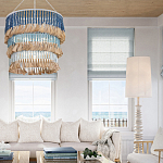 Люстра трехъярусная с декором из круглых деревянных бусин с кисточками Blue Wooden Beads Chandelier варинант исполнения - 3 | Loft Concept в Челябинске