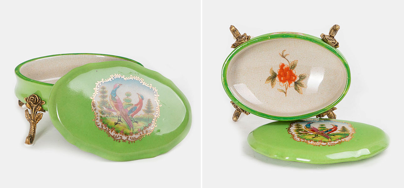 Шкатулка фарфоровая зеленая с орнаментом Bird & Flower Шкатулка фарфоровая зеленая с орнаментом Bird & Flower - Loft-Concept в Челябинске