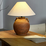 Настольная лампа керамическая коричневая с тканевым абажуром Eastern Tale варинант исполнения - 1 | Loft Concept в Челябинске