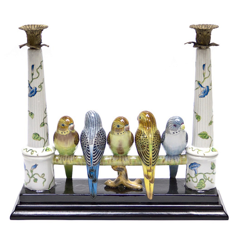 Двойной подсвечник Five Budgies Белый Синий Бронза Двойной подсвечник Five Budgies Белый Синий Бронза в Челябинске | Loft Concept