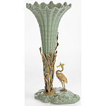Ваза зеленая фарфоровая с волнистым краем с бронзовой фигуркой журавля Eden Garden  варинант исполнения - 4 | Loft Concept в Челябинске