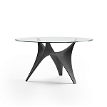 Дизайнерский круглый обеденный стол стеклянный с фигурным подстольем из цемента ARC Dining Table варинант исполнения - 6 | Loft Concept в Челябинске