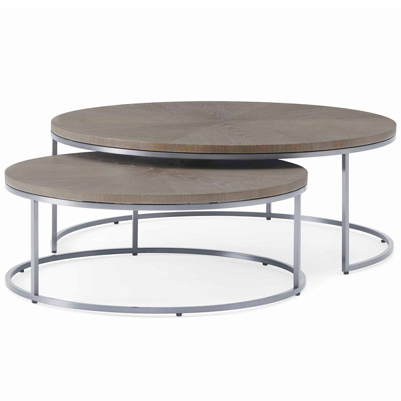 Комплект кофейных столов из дуба Oak Coffee Table Set Бежевый Серый Комплект кофейных столов из дуба Oak Coffee Table Set Бежевый Серый в Челябинске | Loft Concept