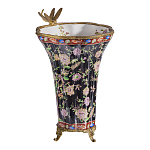 Ваза из фарфора черная с цветочной росписью и бронзовой стрекозой Spring Garden варинант исполнения - 2 | Loft Concept в Челябинске