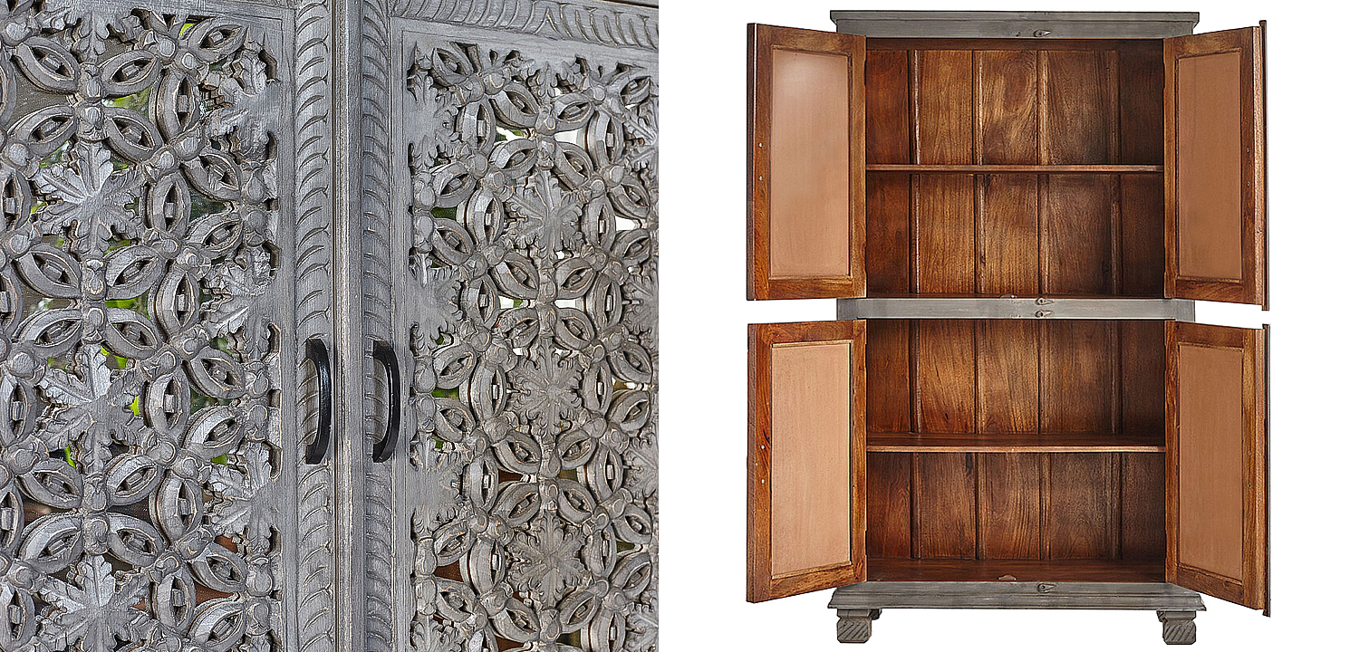 Шкаф Indian Antique White Furniture Cupboard Advik серый Шкаф Indian Antique White Furniture Cupboard Advik серый - Loft-Concept в Челябинске