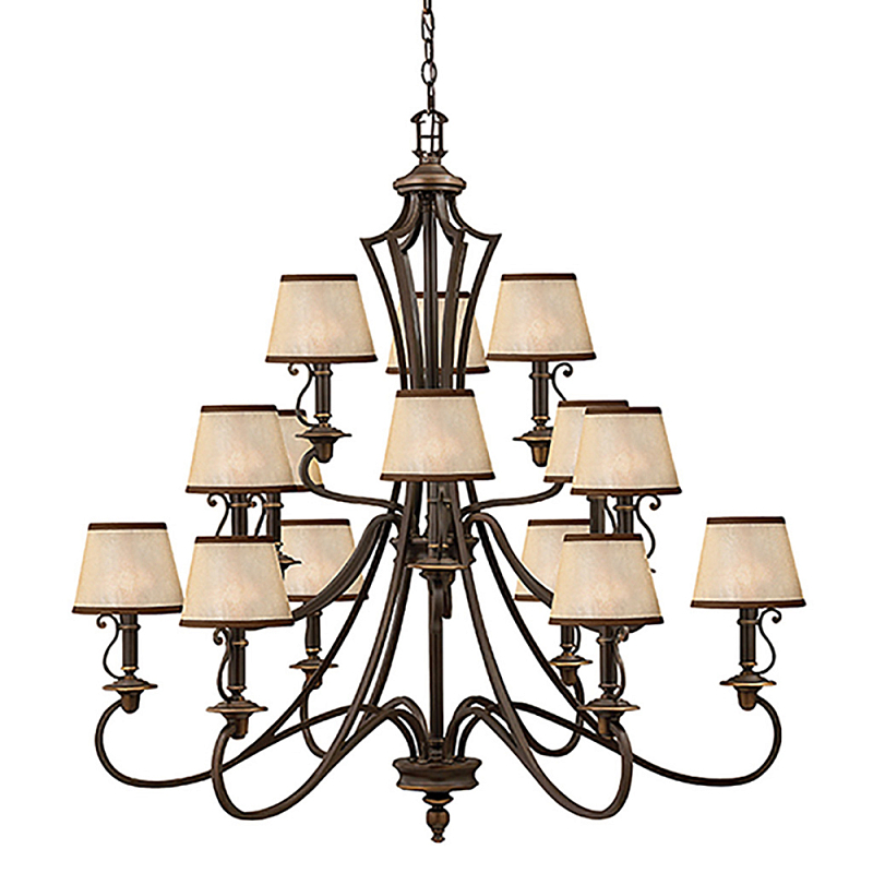 Люстра бронзового цвета с бежевыми абажурами из органзы в классическом стиле Hinkley Бронза Бежевый в Челябинске | Loft Concept 