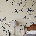 Обои ручная роспись Cherry Tree Original colourway on Stone Ochre dyed silk варинант исполнения - 1 | Loft Concept в Челябинске