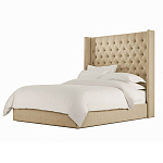 Кровать двуспальная бежевая с основанием из массива дерева с мягким изголовьем Flax Beds варинант исполнения - 1 | Loft Concept в Челябинске