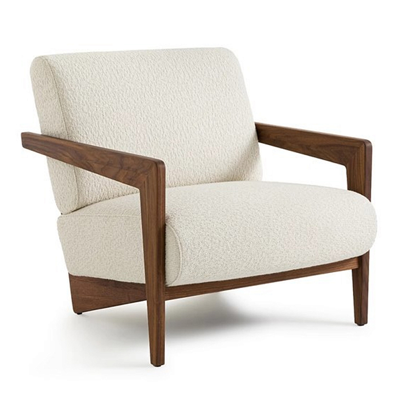 Кресло с обивкой из белого букле Armchair White Boucle Коричневый Белый Кресло с обивкой из белого букле Armchair White Boucle Коричневый Белый в Челябинске | Loft Concept