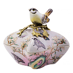 Шкатулка фиолетового цвета с рисунком бабочек и крышкой с фигуркой птицы на ветке Eden Garden варинант исполнения - 1 | Loft Concept в Челябинске