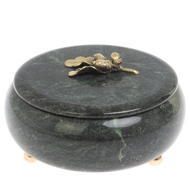 Шкатулка круглая из натурального камня змеевик Stone Casket Змеевик Золотой Шкатулка круглая из натурального камня змеевик Stone Casket Змеевик Золотой в Челябинске | Loft Concept