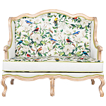 Диван двухместный из натурального бука золотистый с изображением птиц и цветов Blooming Birds варинант исполнения - 1 | Loft Concept в Челябинске
