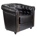 Кресло кожаное с мягкими подлокотниками на 4-х деревянных ножках Logan Leather Armchair black варинант исполнения - 1 | Loft Concept в Челябинске