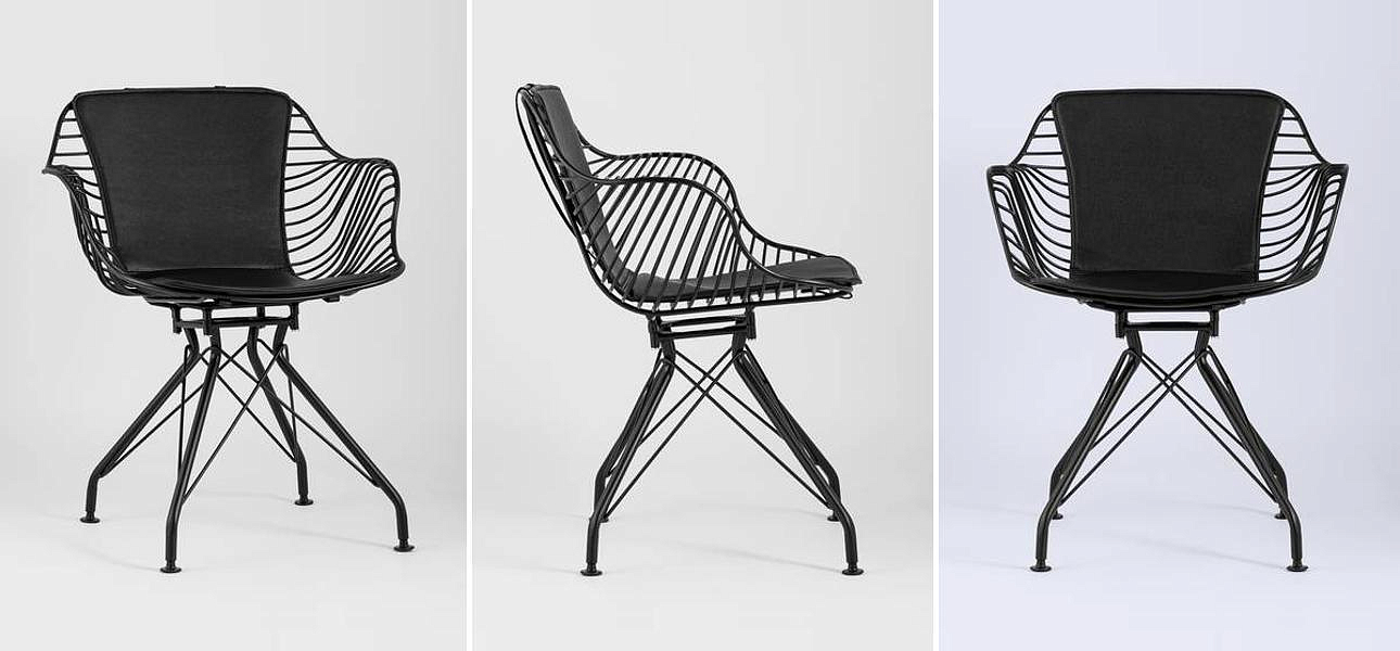 Стул Bertoia с подлокотником Chair Black metal Стул Bertoia с подлокотником Chair Black metal - Loft-Concept в Челябинске