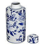 Ваза цилиндрической формы с крышкой и синим цветочным узором на белом фоне Blue & White Ornament варинант исполнения - 1 | Loft Concept в Челябинске