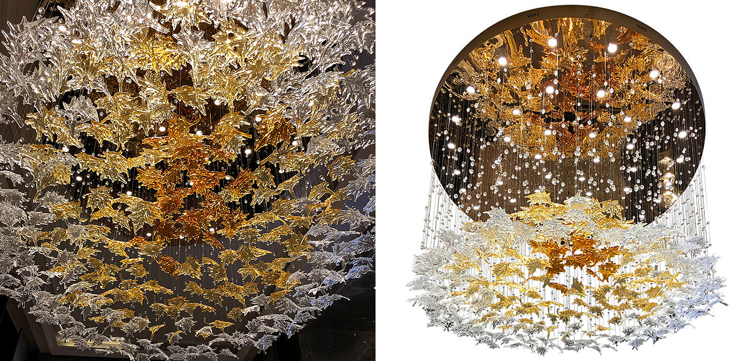 Большая круглая люстра с подвесками в виде листьев Amber Leaf Fall Light Chandelier Большая круглая люстра с подвесками в виде листьев Amber Leaf Fall Light Chandelier - Loft-Concept в Челябинске
