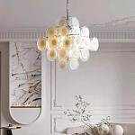 Люстра  с каскадом из круглых декоративных элементов  White Clear Glass Chandelier варинант исполнения - 3 | Loft Concept в Челябинске