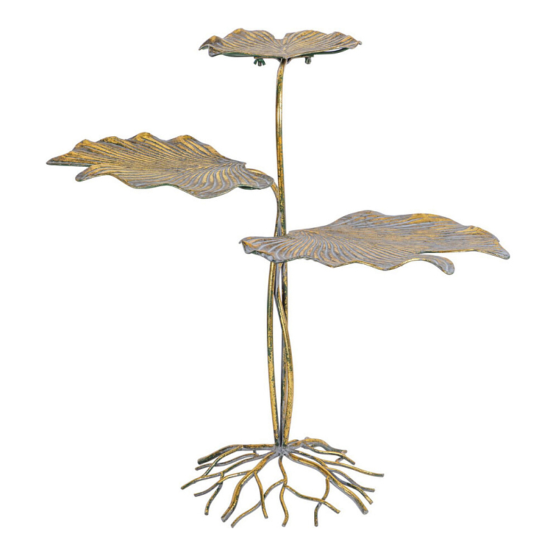 Столик приставной с тремя столешницами Тропические листья Tropical Forest gold Золотой в Челябинске | Loft Concept 