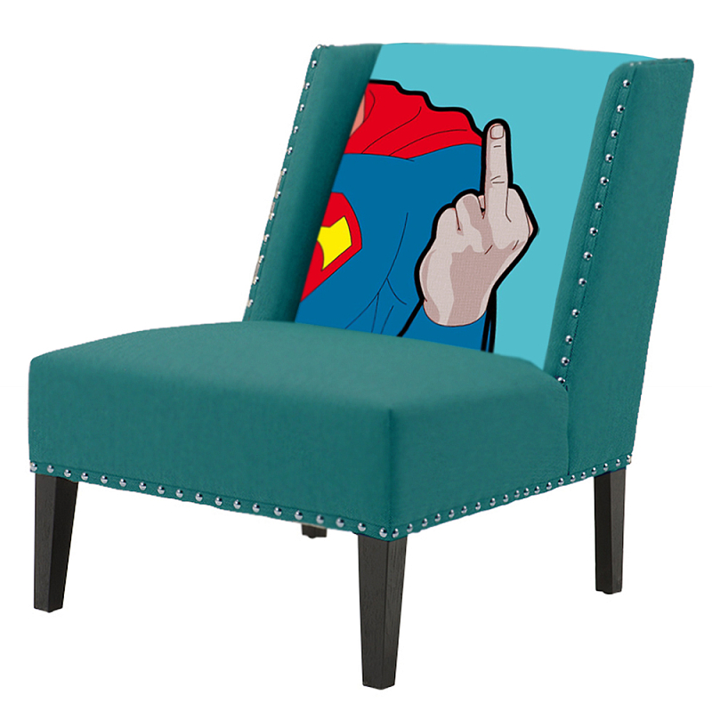 FUN Armchair "Superman fuck off" Turquoise Дизайнерское кресло с цветным принтом Бирюзовый FUN Armchair "Superman fuck off" Turquoise Дизайнерское кресло с цветным принтом Бирюзовый в Челябинске | Loft Concept